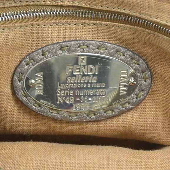 FENDI Selleria Shoulder Bag Gold Gray Leather/Silvertone - Picture 9 of 12
